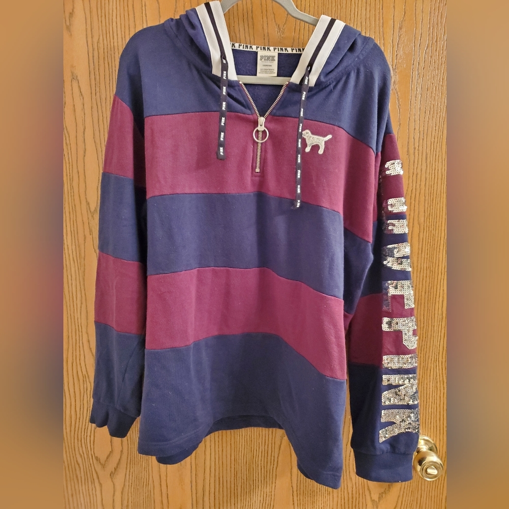 PINK Quarter Zip Sequin Hoodie